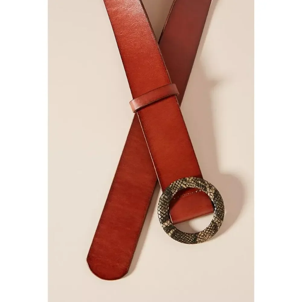 by Anthropologie Dora Snake Buckle Belt Brown Leather Adjustable Women's S